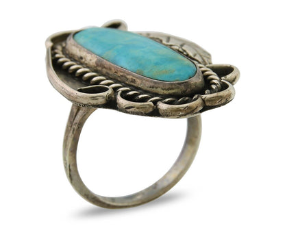 Navajo Ring 925 Sterling Blue Turquoise Native American Artist C.80's