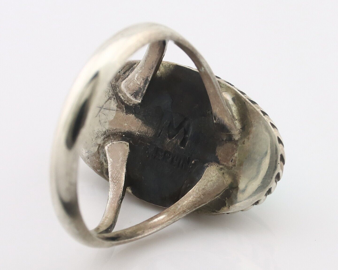 Navajo Ring 925 Silver Natural Kingman Turquoise Signed M Montoya C.80's