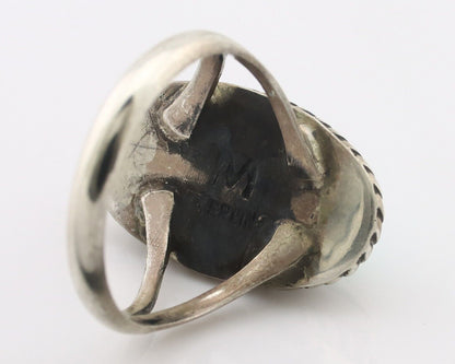 Navajo Ring 925 Silver Natural Kingman Turquoise Signed M Montoya C.80's