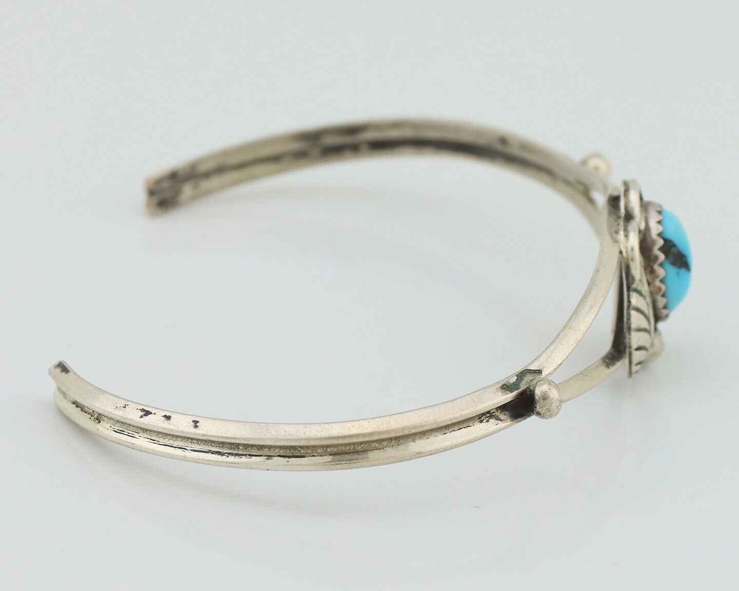 Navajo Bracelet 925 Silver Sleeping Beauty Turquoise Native American Artist C80s