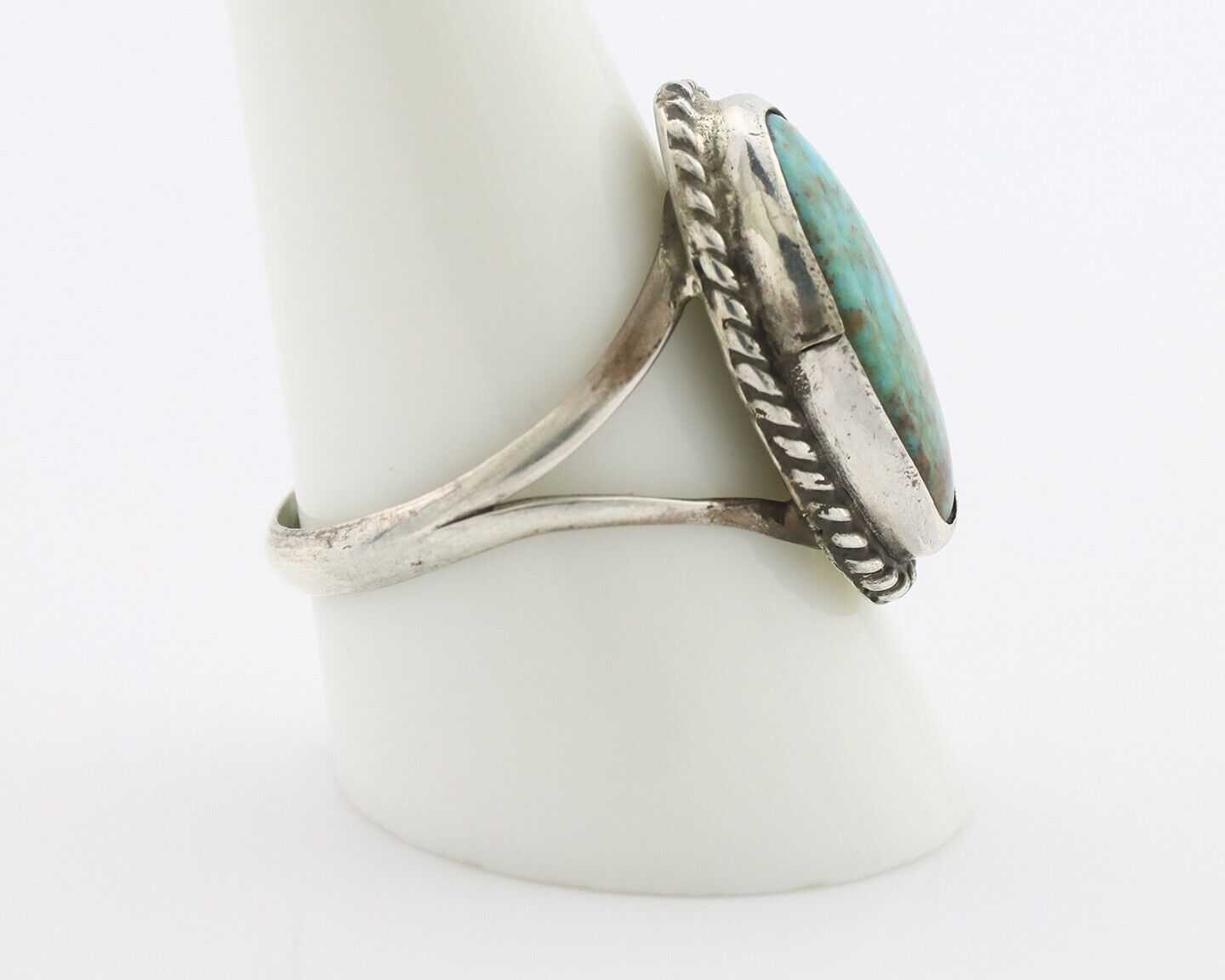 Navajo Ring .925 Silver Natural Kingman Turquoise Native American Signed C.80's