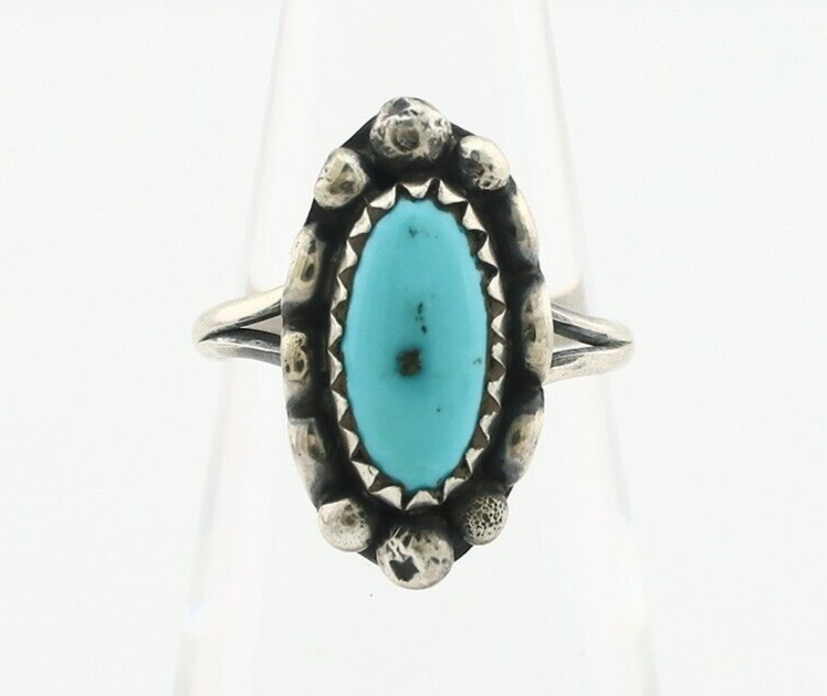 Navajo Ring 925 Silver Sleeping Beauty Turquoise Artist Signed SC C.80's