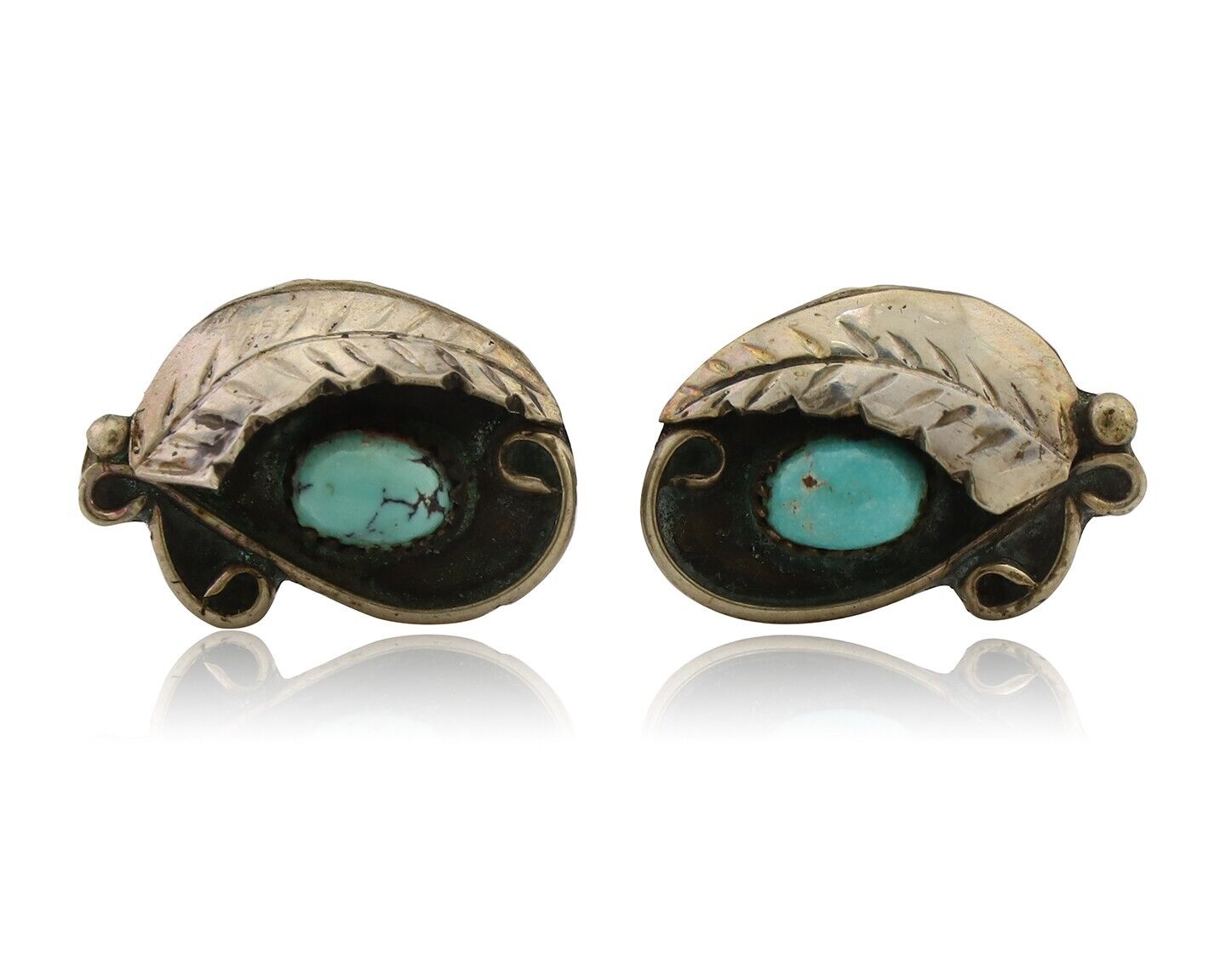 Navajo Earrings 925 Silver Natural Turquoise Native American Artist C.80's