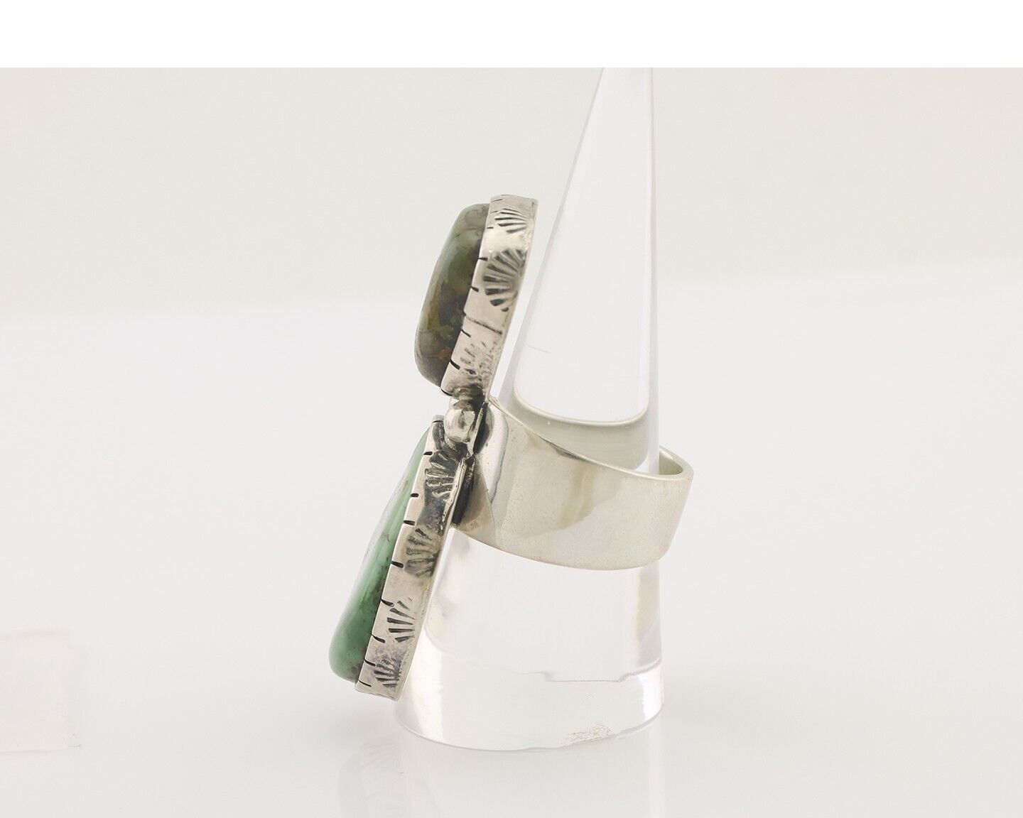 Navajo Ring 925 Silver Natural Green Turquoise Artist Signed M Guerro C.80's