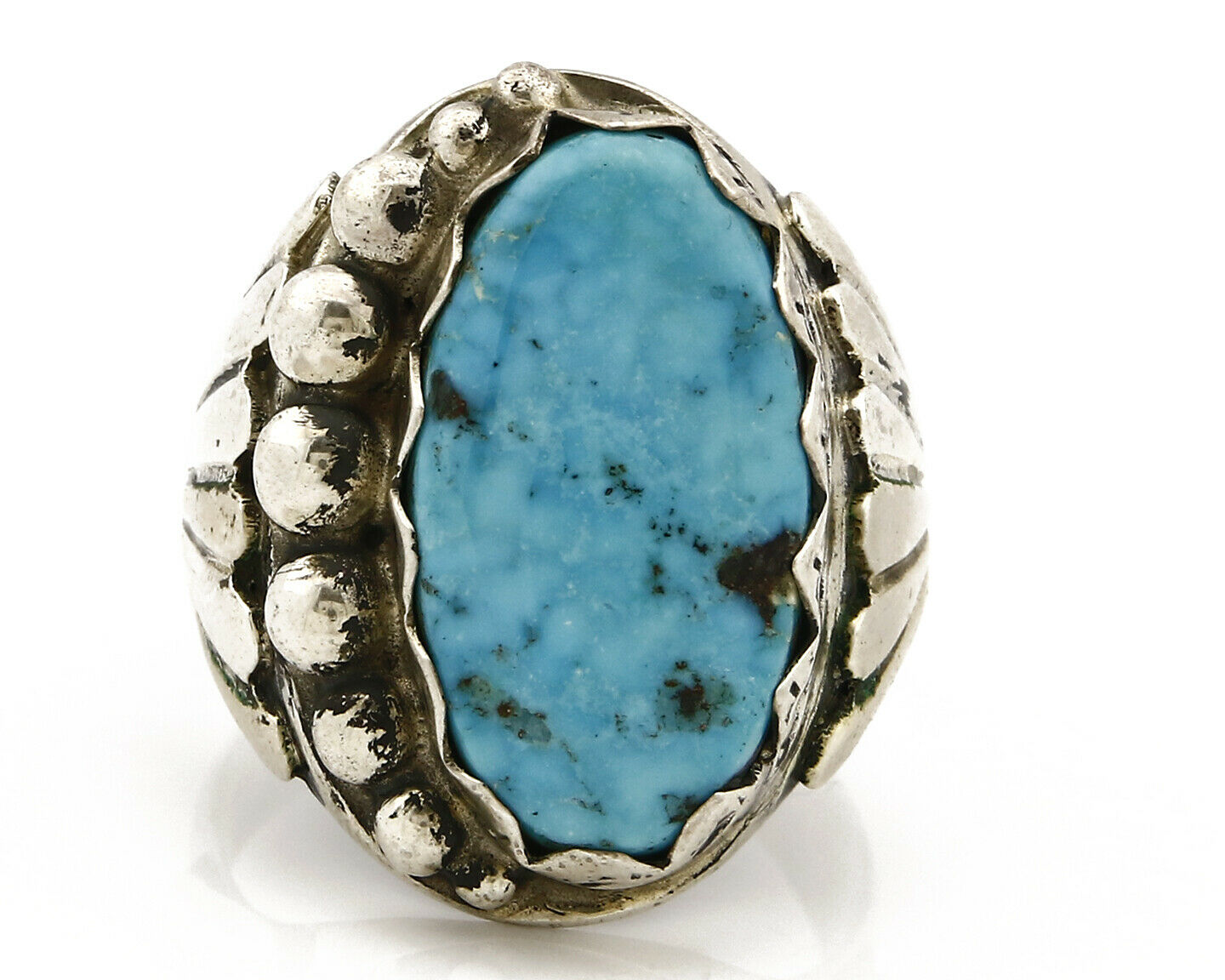 Navajo Ring .925 SOLID Silver Kingman Turquoise Signed Artist Montoya C.80's