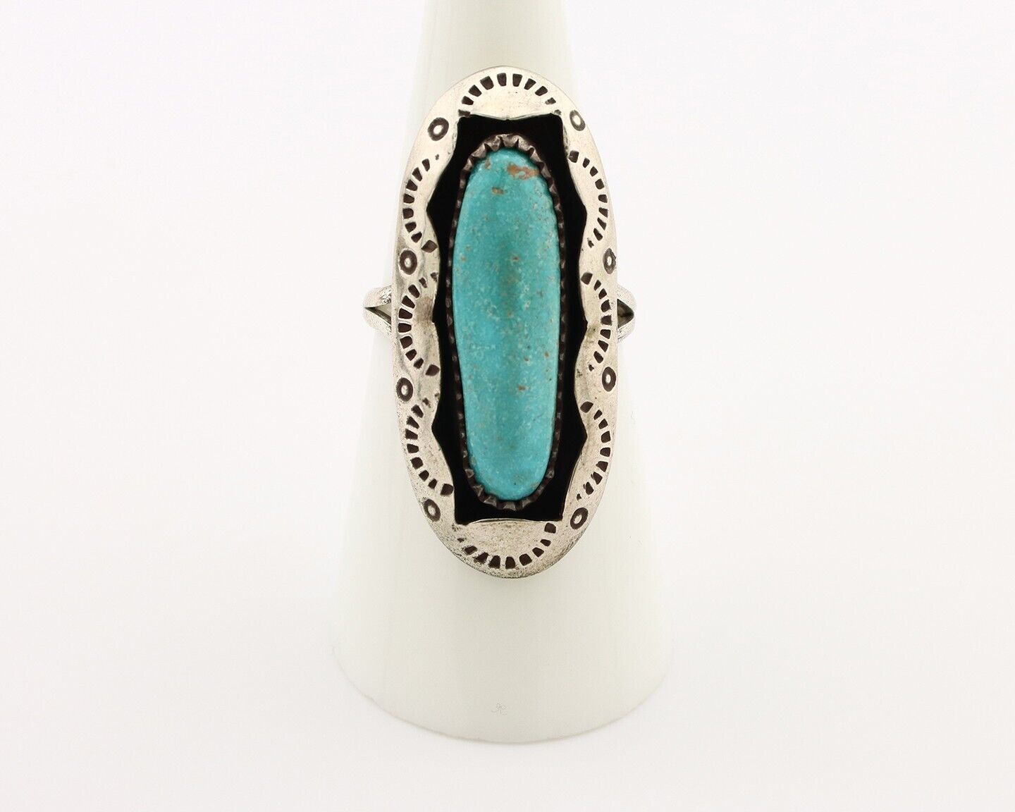 Navajo Ring 925 Silver Natural Kingman Turquoise Native American Artist C.80's