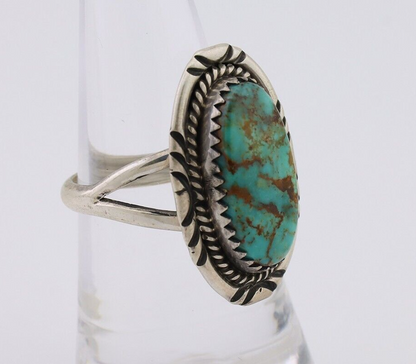 Navajo Hand Stamped Ring 925 Silver Natural Turquoise Native Artist C.80's