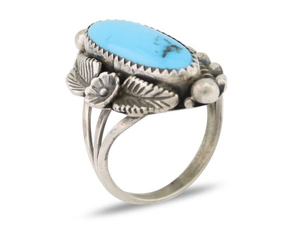 Navajo Ring 925 Silver Sleeping Beauty Turquoise Artist Signed SC C.80's