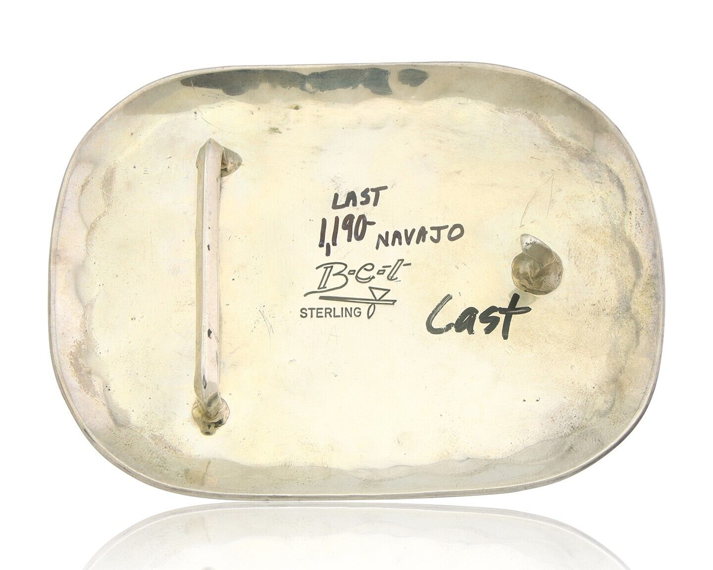 Navajo Belt Buckle 925 Sterling Silver Signed Floyd Becenti 3x4 in C.80's