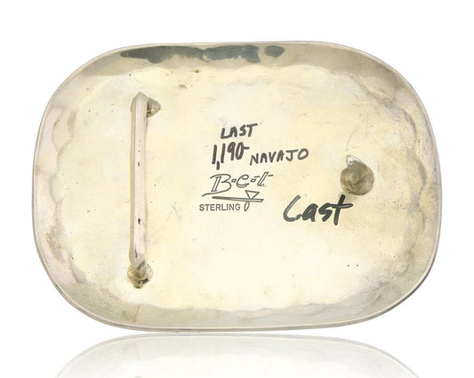 Navajo Belt Buckle 925 Sterling Silver Signed Floyd Becenti 3x4 in C.80's