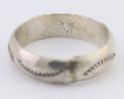 Navajo Hand Stamped Band 925 Silver 6.0 mm Signed Larry Chavez Size 9.75 C.80's