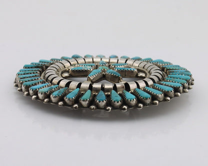 Navajo Pin Pendant .925 Silver Blue Turquoise Signed Tommy Wilson C.80's