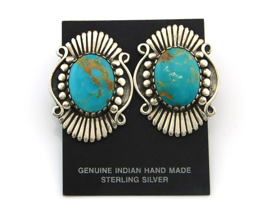Navajo Earrings Sterling Silver Natural Turquoise Vintage Signed AM