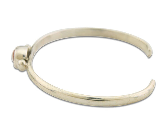 Navajo Bracelet .925 Silver Natural Red Coral Cuff Native American Artist C.80's