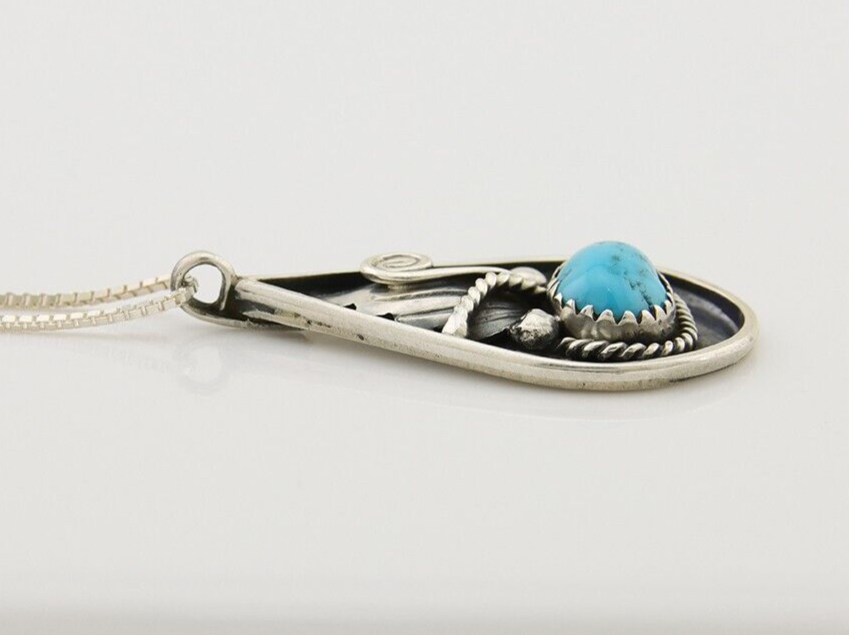 Navajo Necklace 925 Silver Natural Blue Turquoise Artist Signed JASON BAHE C.80s