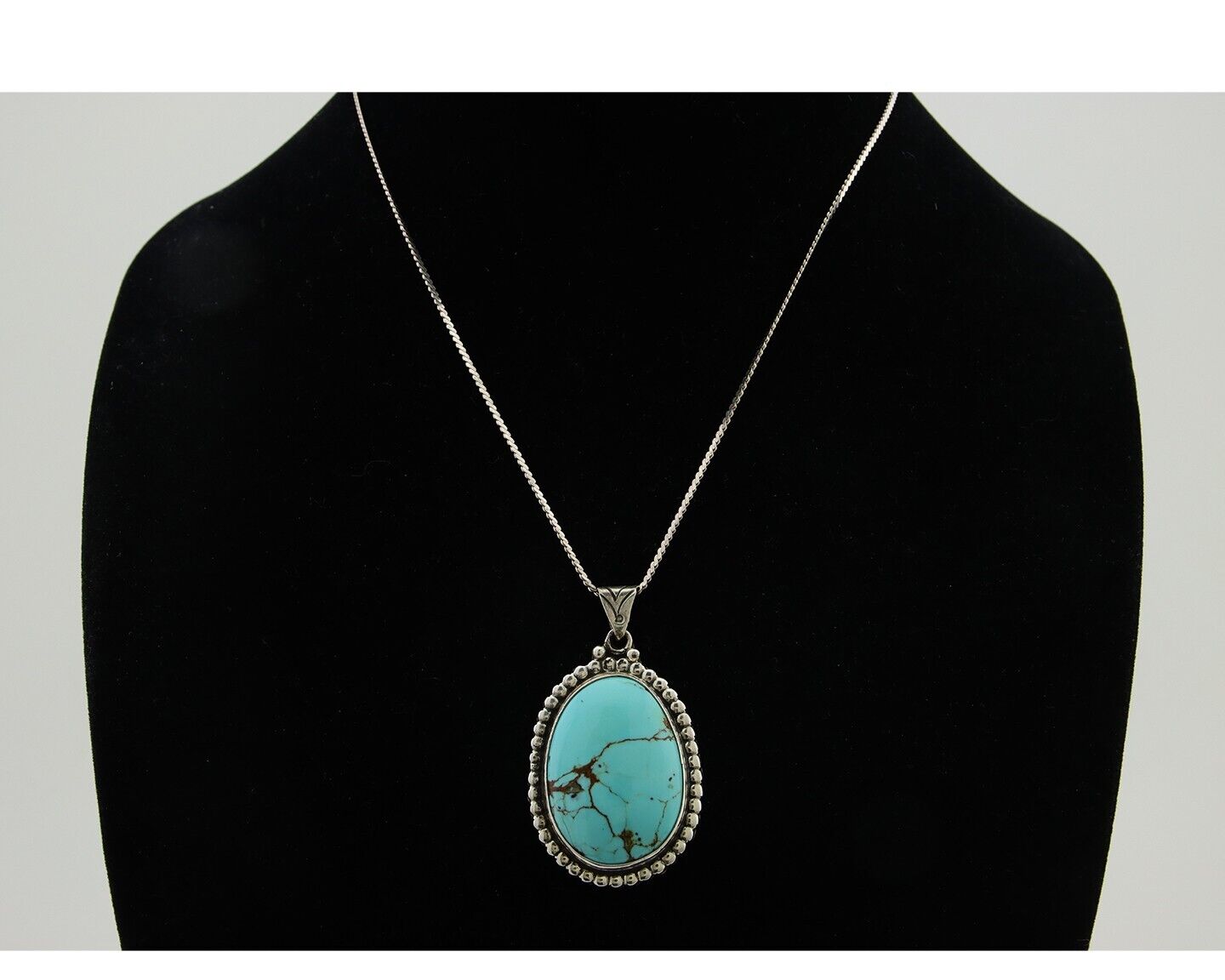 Navajo Necklace 925 Silver Natural Blue Turquoise Artist Signed M Montoya C.80's