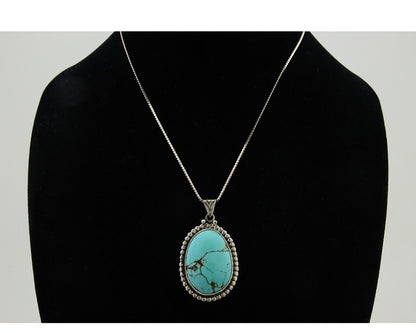 Navajo Necklace 925 Silver Natural Blue Turquoise Artist Signed M Montoya C.80's