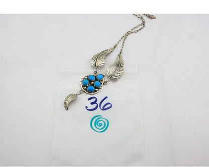 Navajo Necklace 925 Sterling Silver Natural Turquoise Signed M