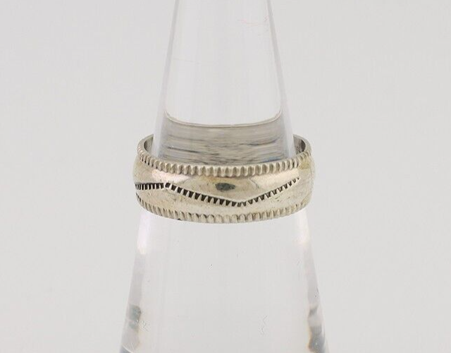 Navajo Hand Stamped Band 925 Silver 6.0 mm Native Artist Size 5.5 C.80's
