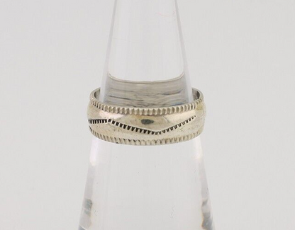 Navajo Hand Stamped Band 925 Silver 6.0 mm Native Artist Size 5.5 C.80's