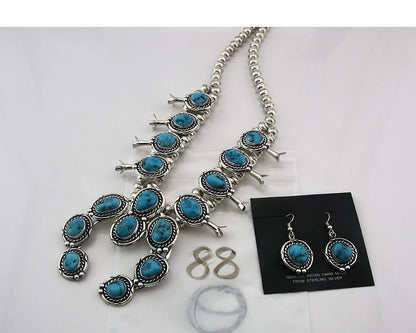 Navajo Necklace Earring Set Sterling Silver Vintage Morenci Turquoise Handmade
