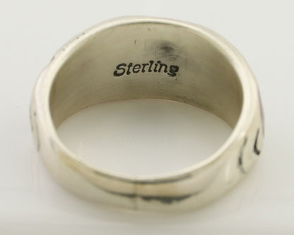 Navajo Ring 925 Silver Turquoise & Coral Natural American Artist C.80's