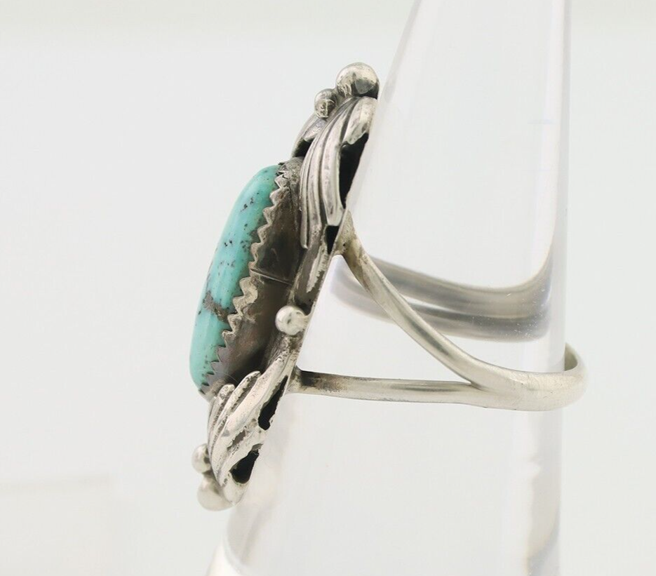 Navajo Ring 925 Silver Beautiful Blue Turquoise Stone Signed GR C.80's