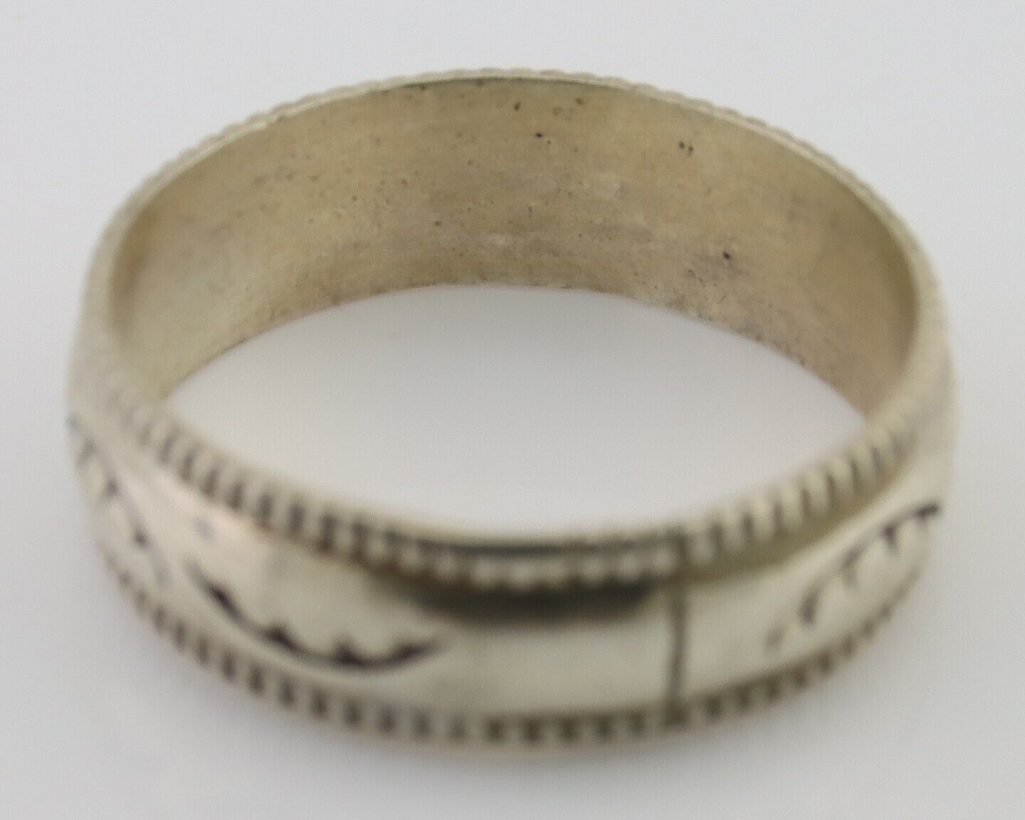 Navajo Hand Stamped Band 925 Silver 6.0 mm Native Artist Size 7.5 C.80's