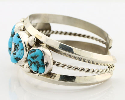 Navajo Bracelet 925 Silver Nugget Sleeping Beauty Turquoise Artist Signed JR C80
