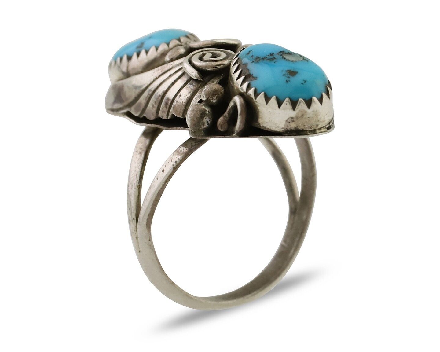 Navajo Ring 925 Silver Sleeping Beauty Turquoise Signed Joe Charlie C.80's