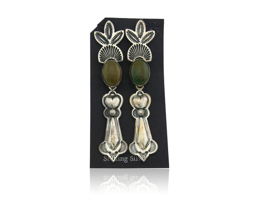 Navajo Earrings 925 Silver Natural Turquoise Artist Signed JR Silversmith C.80's