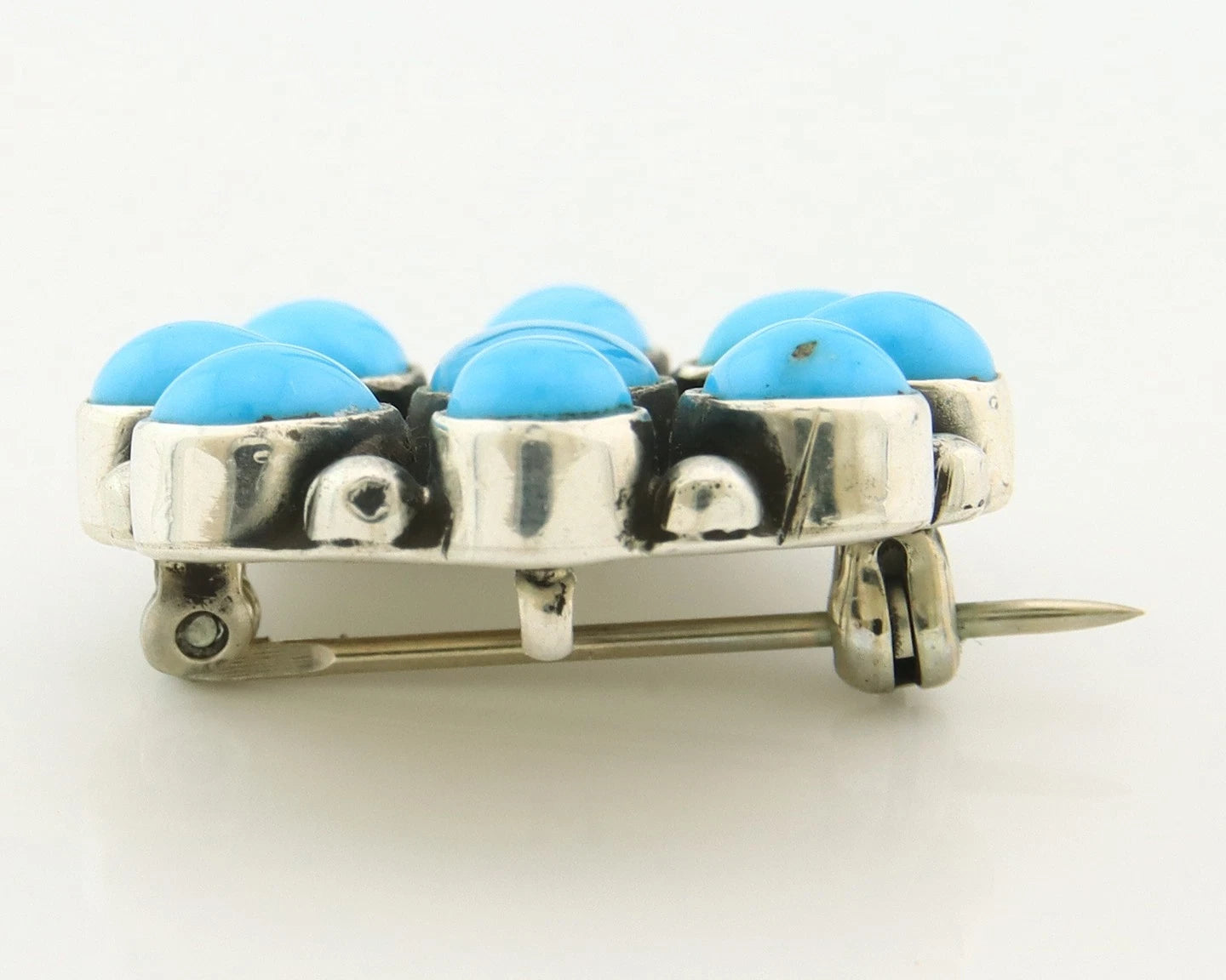 Navajo Handmade Pin Sterling Silver Turquoise Vintage Artist Signed M