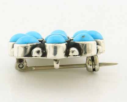 Navajo Handmade Pin Sterling Silver Turquoise Vintage Artist Signed M