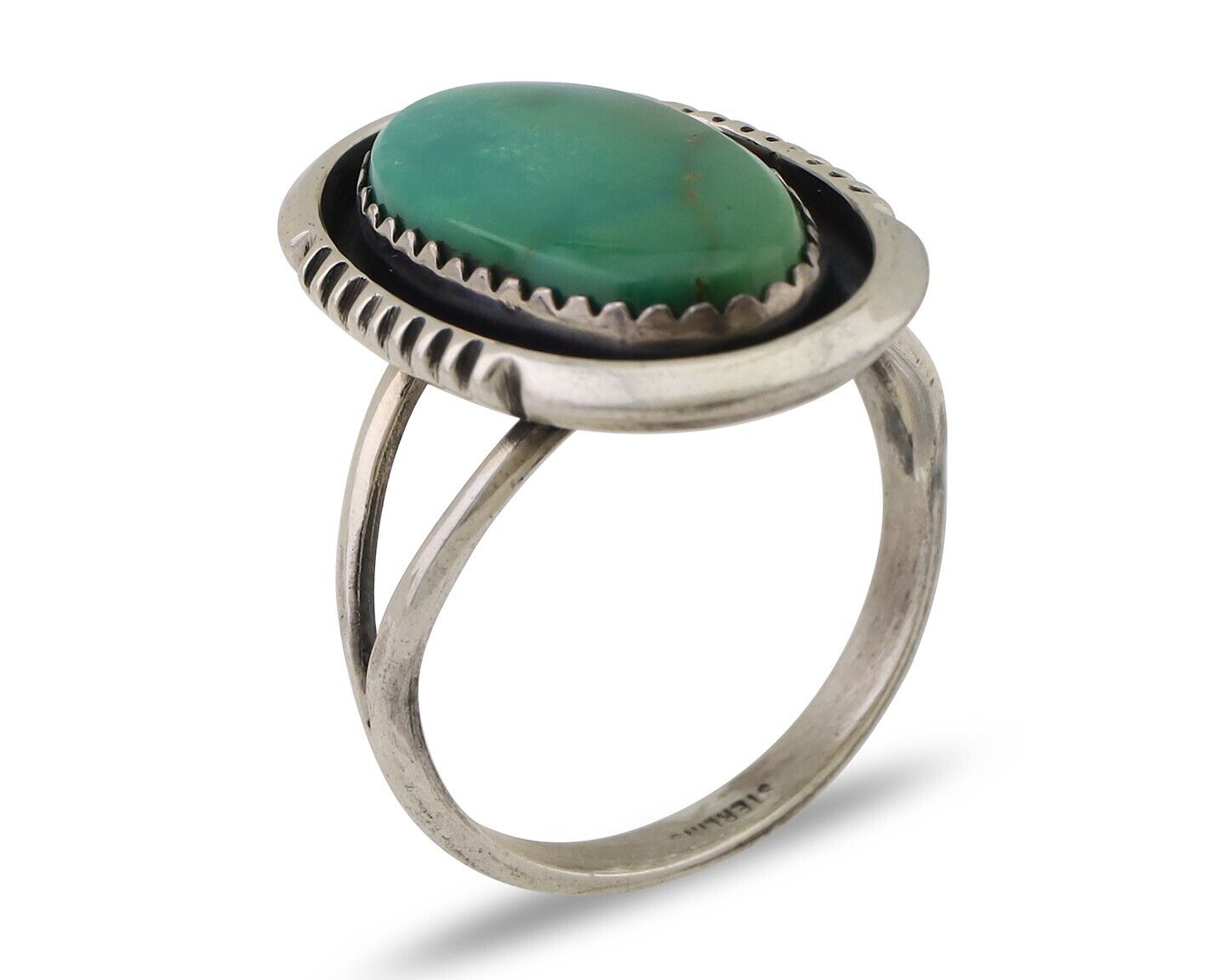 Navajo Hand Stamped Ring 925 Silver Natural Turquoise Native Artist C.80's