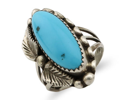 Navajo Ring 925 Silver Sleeping Beauty Turquoise Signed SC C.80's