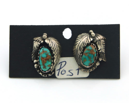 Navajo Earrings Sterling Silver Natural Turquoise Vintage Signed Tom Willeto