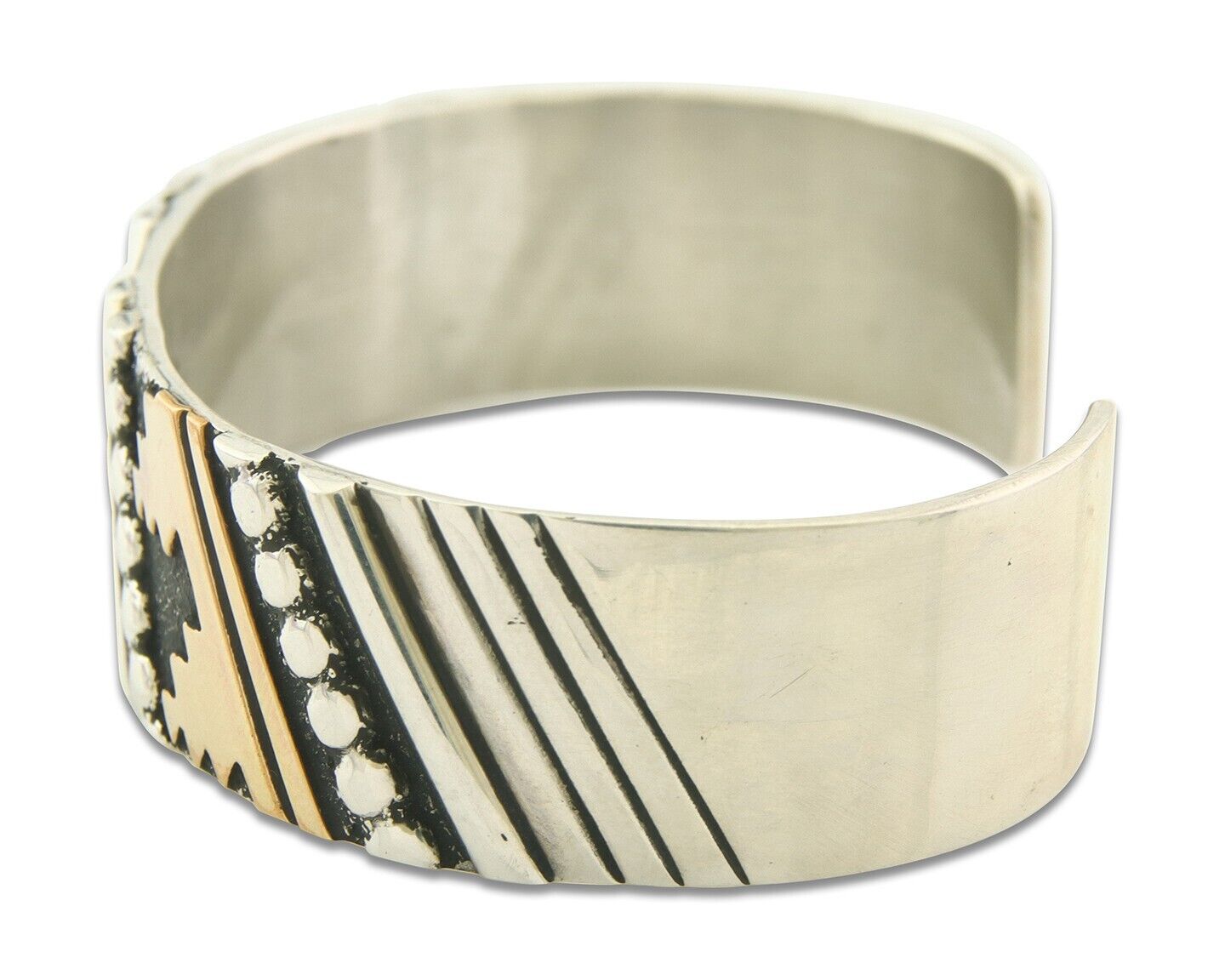 Navajo Bracelet Gold & 925 Silver Handmade 16 mm Wide Signed Thomas Singer C80s