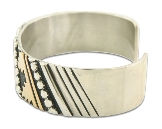 Navajo Bracelet Gold & 925 Silver Handmade 16 mm Wide Signed Thomas Singer C80s