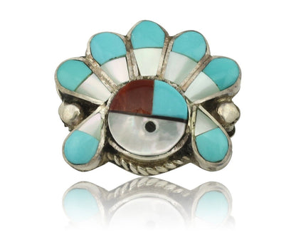 Zuni Pin Pendant .925 Silver Natural Gemstone Native American Artist C.80's