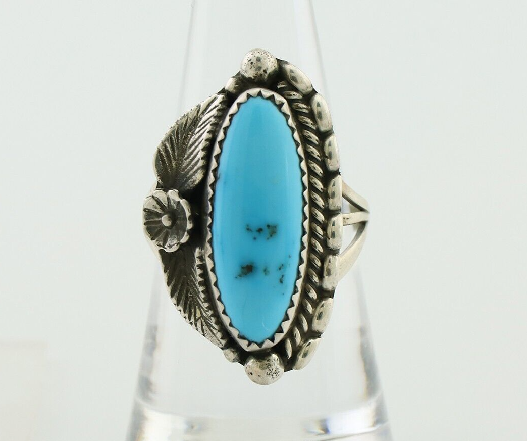 Navajo Ring 925 Silver Sleeping Beauty Turquoise Artist Signed SC C.80's