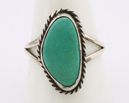 Navajo Ring 925 Silver Natural Turquoise Artist Signed Rabbit Stick C.80's