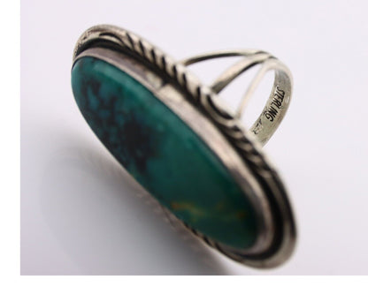 Navajo Ring 925 Silver Natural Blue Turquoise Signed William Denetdale C.80s