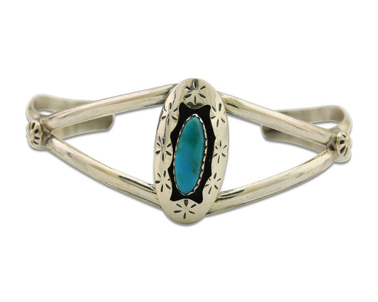 Navajo Cuff Bracelet 925 Silver Turquoise Cuff Artist Signed IJC C.80's