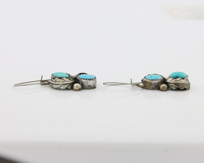 Navajo Dangle Earrings 925 Silver Natural Turquoise Native American Artist C80s