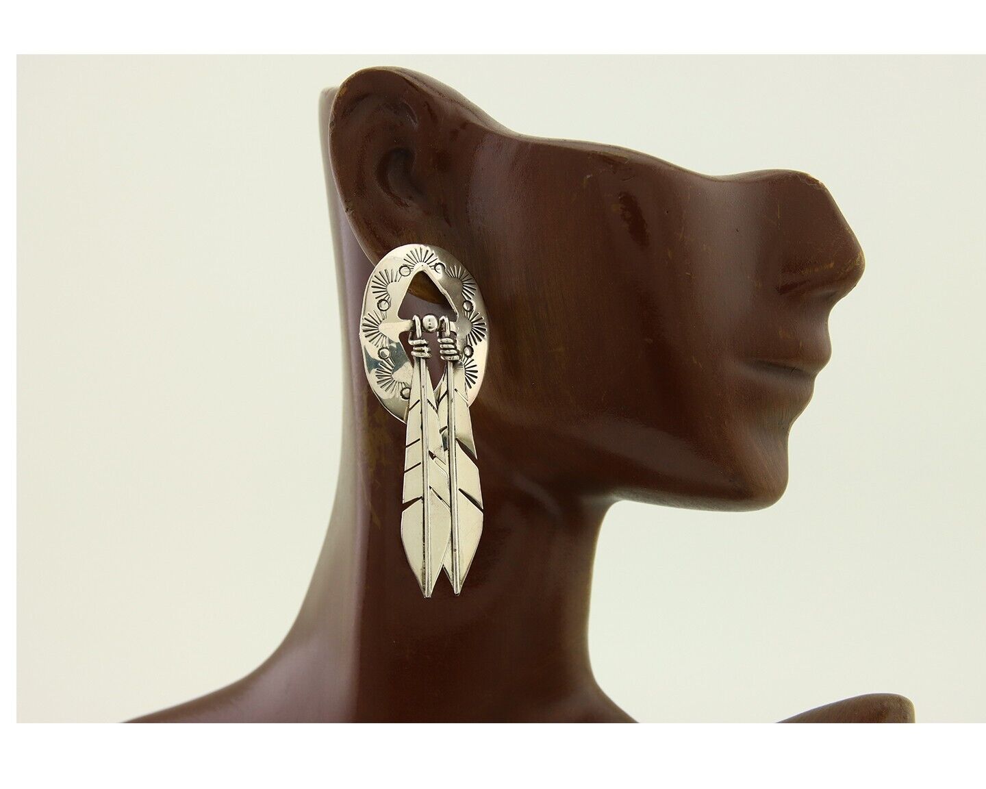 Navajo Feather Earrings 925 Silver Dangle Artist Signed DISHTA C.80's