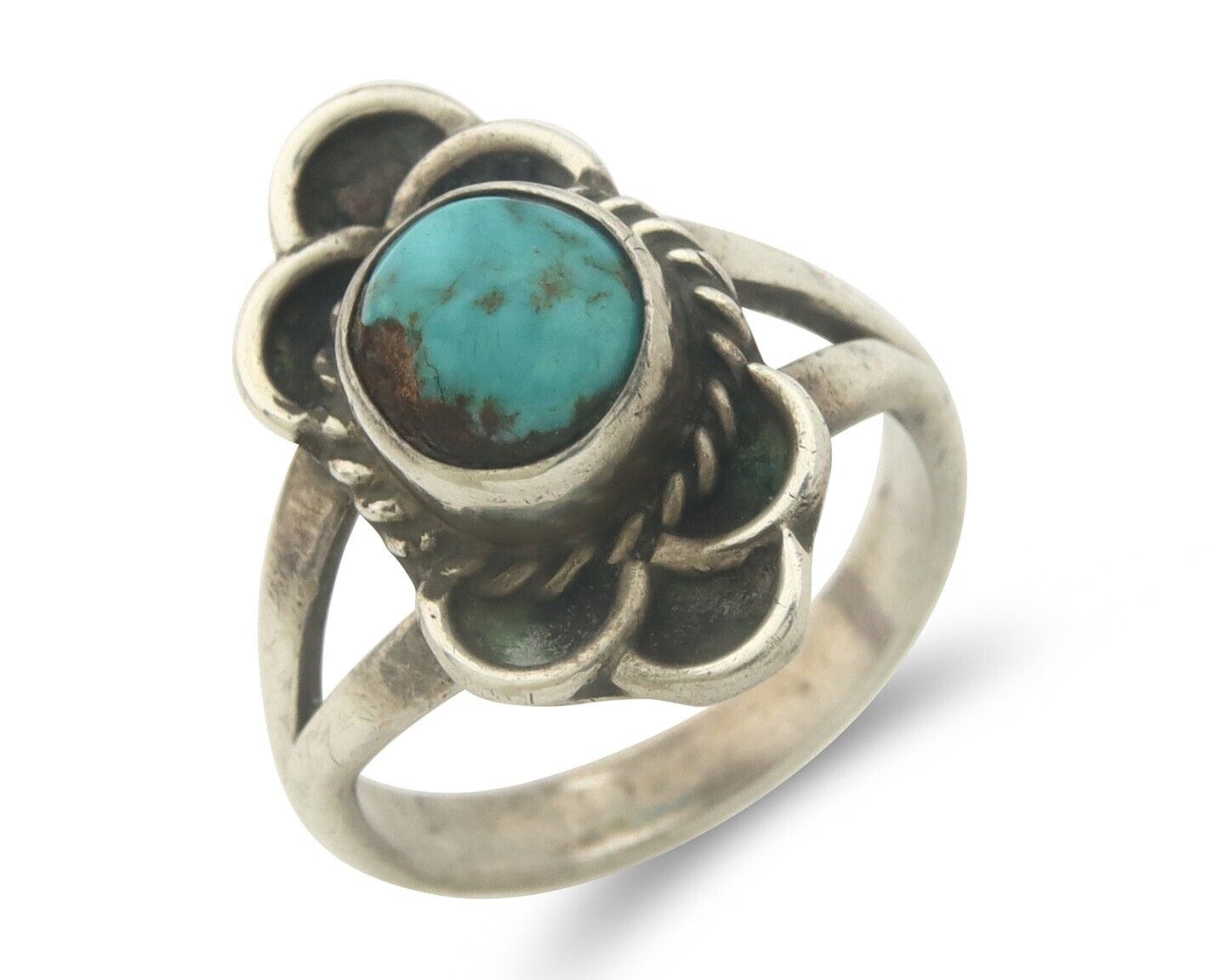 Navajo Ring 925 Sterling Natural Turquoise Native Artist C.80's Size 6.25