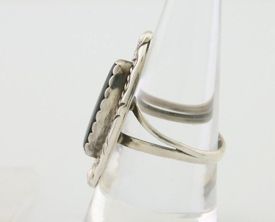 Navajo Ring 925 Silver Black Onyx Artist Signed V & N Edsitty C.80's