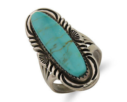 Navajo Hand Stamped Ring 925 Silver Turquoise Native Artist Begay C.80's