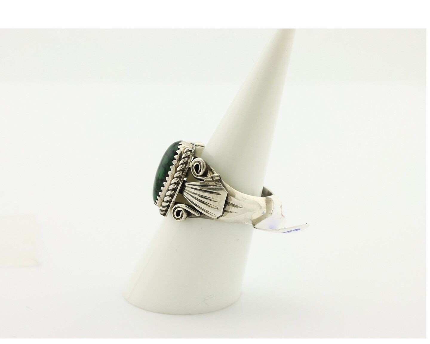 Navajo Ring 925 Silver Green Spiderweb Turquoise Artist Signed Sylver Ray C.80's