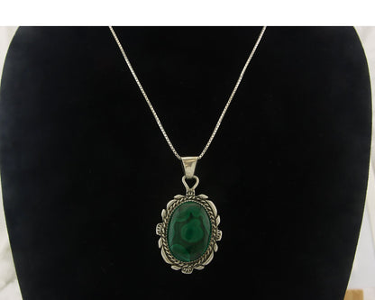 Navajo Sterling Silver Necklace Malachite Authentic Vintage Signed TALHAT